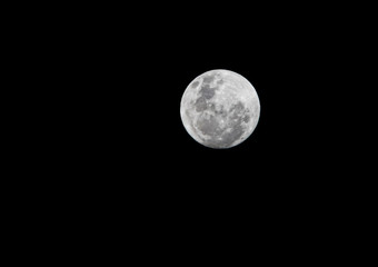 Full moon in great detail with the all black back of the dark night