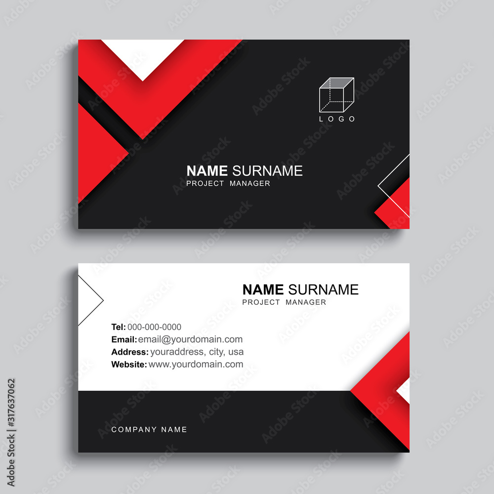Poster minimal business card print template design. black and red color simple clean layout.