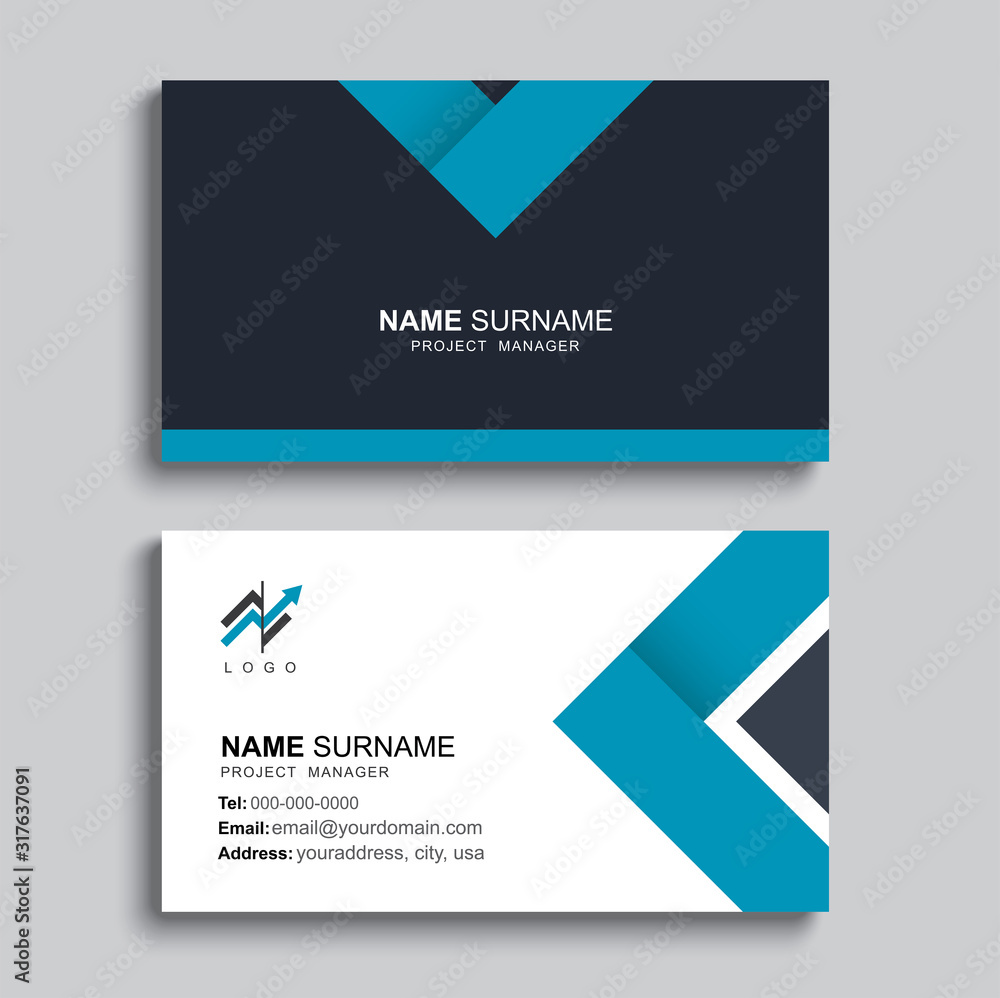 Aufkleber minimal business card print template design. blue color and simple clean layout.