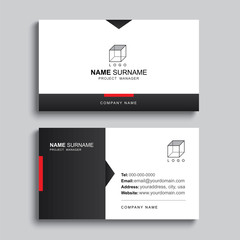 Minimal business card print template design. Black and red color simple clean layout.