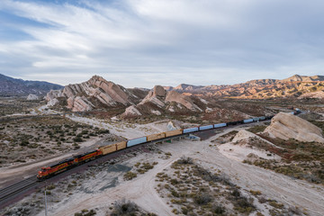 Scenic Aerial Picture of Railways Winding Through the Mountains of the Cajon Pass in California