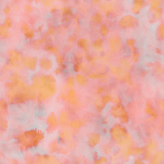 Watercolor coral abstract background with splashes, drops. Hand-painted old texture. Seamless pattern. Watercolor stock illustration. Design for backgrounds, wallpapers, covers, textile and packaging.