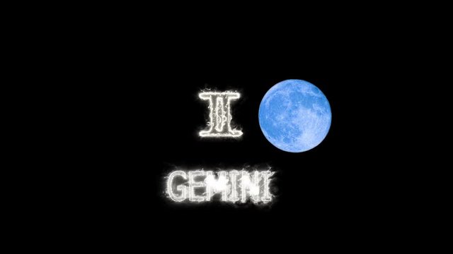 gemini text saber effect and zodiac symbol is slowing appear and full moon