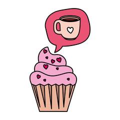 cupcake and speech bubble with coffee drink