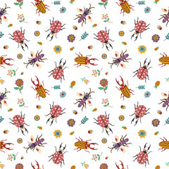 Fototapeta na wymiar Seamless pattern colorful insect and plant with garden concept
