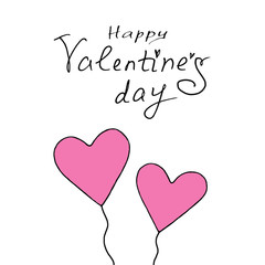 Pair of pink hearts isolated on a white background. Symbol of love, romance. Template for postcards. Simple illustration for Valentines day, birthday, mothers day, greeting card, web. Hand drawn