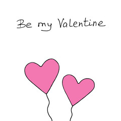 Pair of pink hearts isolated on a white background. Symbol of love, romance. Template for postcards. Simple illustration for Valentines day, birthday, mothers day, greeting card, web. Hand drawn