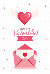 happy valentines day card with envelope and decoration