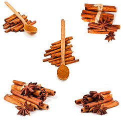 Cinnamon and star anise spices. Collection.