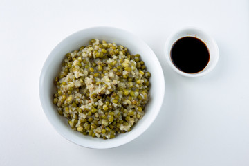 mung bean with white rice soup which is called Nokdujuk in Korea