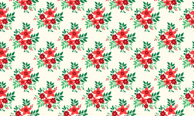 Unique Christmas Pattern background, with elegant leaf and red flower design.