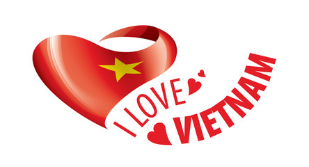 National flag of the Vietnam in the shape of a heart and the inscription I love Vietnam. Vector illustration