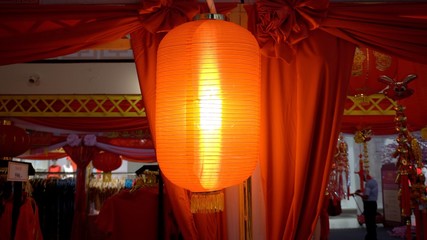 Chinese new year with close up Beautiful traditional Chinese Lantern lamp in red color.