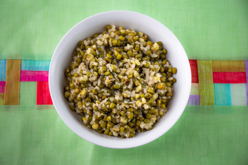 mung bean with white rice soup which is called Nokdujuk in Korea