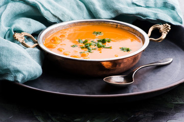 Vegetarian food is without meat: soup with chickpeas