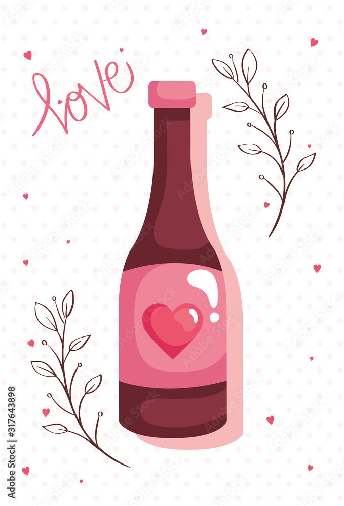 Canvas Prints happy valentines day card with bottle wine and decoration