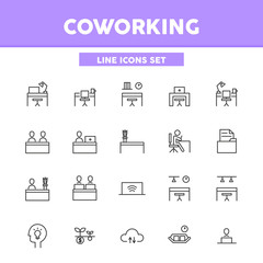 Coworking simple set line icons.Vector illustration symbol elements for web design.