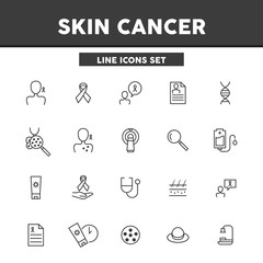Skin cancer, simple set line icons. Cancer treatment, operation. Vector illustration symbol elements for web design.