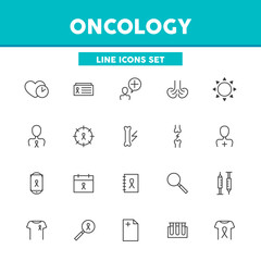Oncology simple set line icons. Breast cancer, melanoma, chemotherapy. Vector illustration symbol elements for web design..