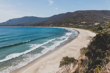 view of the beach next to the Tessalated Pavement in Eaglehack Neck in the Tasman Peninsula
