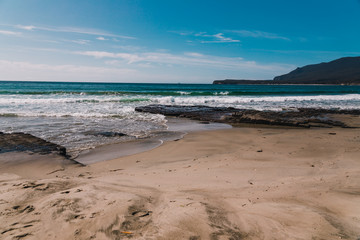 view of the beach next to the Tessalated Pavement in Eaglehack Neck in the Tasman Peninsula