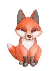 Naklejka premium Cute fox. watercolor hand drawn illustration