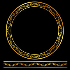 Vector Golden Circle Floral Frame, at black background