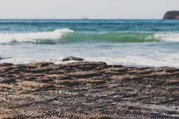 view of the Tessalated Pavement in Eaglehack Neck in the Tasman Peninsula in Tasmania