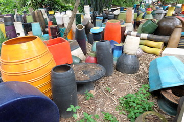 Fototapeta premium Many unused and substandard ceramics were left in the factory waiting to be destroyed.