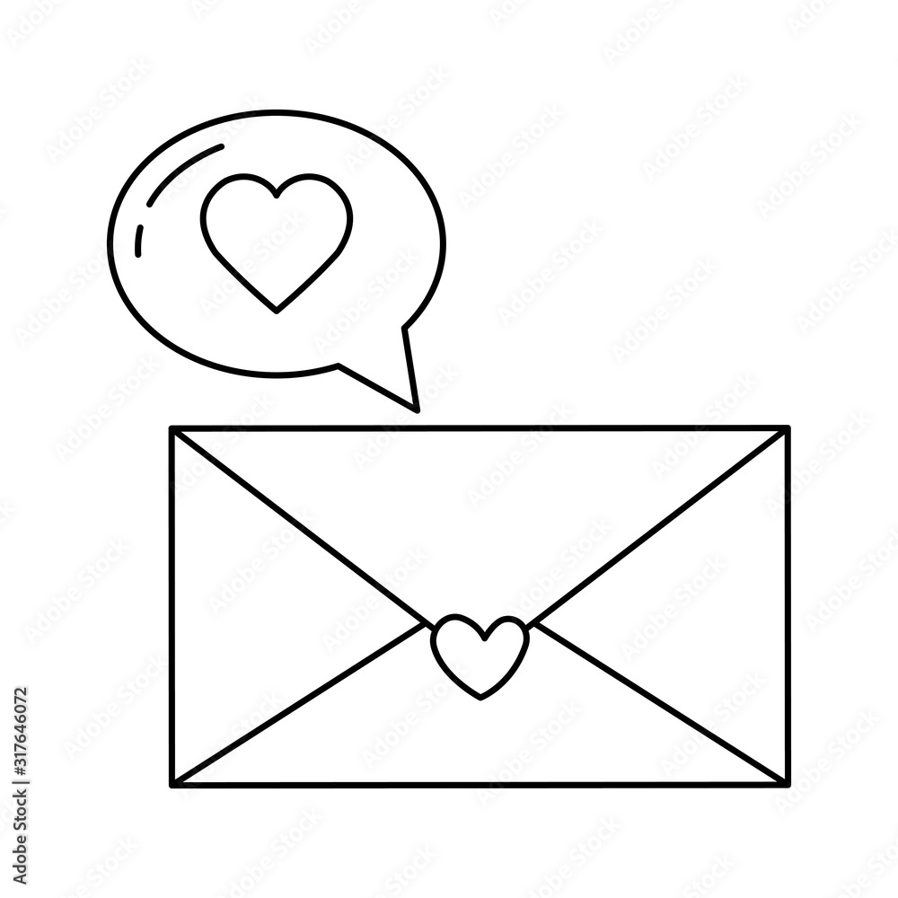 Wall mural envelope and speech bubble with heart isolated icon