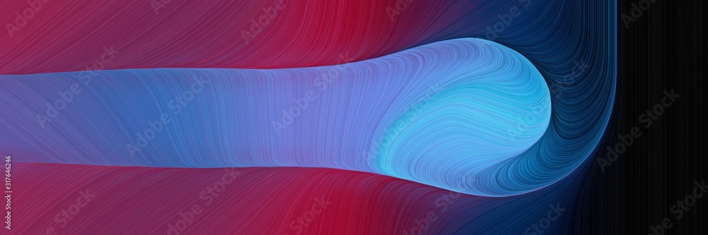 Poster modern horizontal header with very dark violet, corn flower blue and very dark blue colors. dynamic curved lines with fluid flowing waves and curves