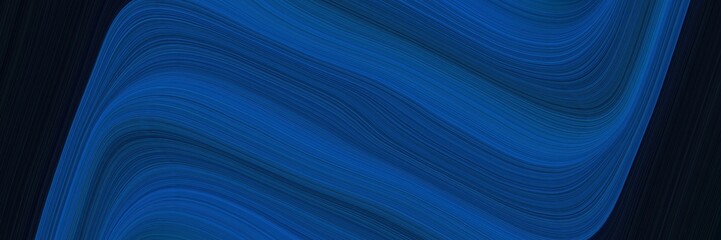 artistic horizontal banner with midnight blue, black and very dark blue colors. dynamic curved lines with fluid flowing waves and curves