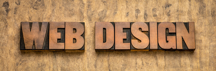 web design word abstract in wood type