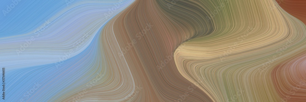 Poster decorative horizontal banner with pastel brown, sky blue and dark gray colors. dynamic curved lines 