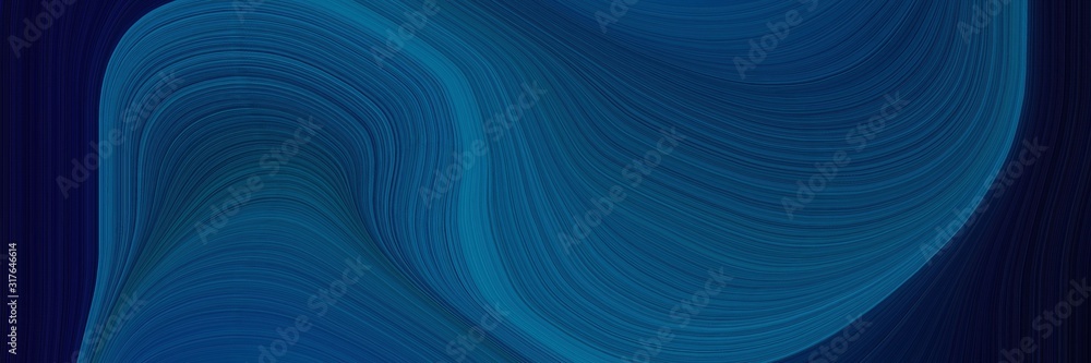 Poster dynamic designed horizontal header with midnight blue, very dark blue and teal colors. dynamic curved lines with fluid flowing waves and curves