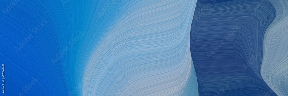 Poster moving horizontal header with strong blue, pastel blue and midnight blue colors. dynamic curved line