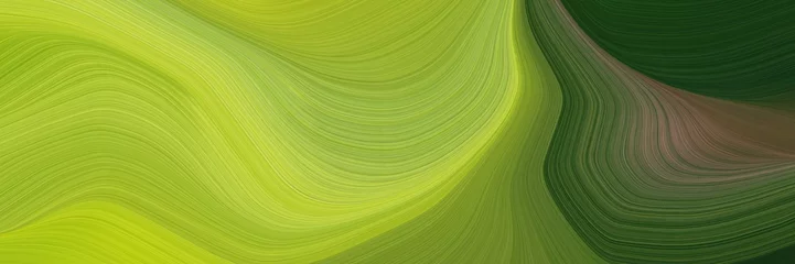 Foto auf Acrylglas Antireflex Modern gestaltetes horizontales Banner mit gelbgrünen, sehr dunkelgrünen und dunkelolivgrünen Farben. dynamische geschwungene Linien mit fließenden Wellen und Kurven © Eigens