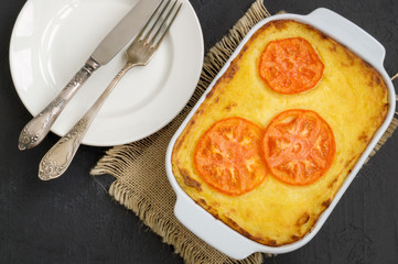 potato casserole with minced meat.