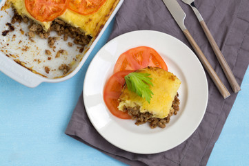 potato casserole with minced meat.