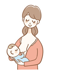 Illustration of a baby drinking breast milk