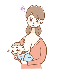 Illustration of a baby hating breastfeeding