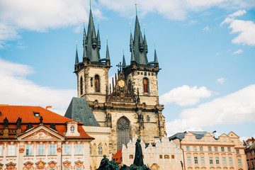 Gothic Church Towers in Prague Historic Old Town