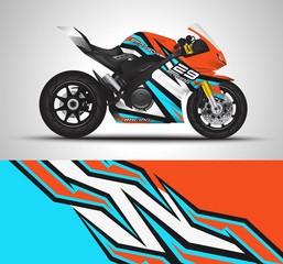Racing motorcycle wrap decal and vinyl sticker design. Concept graphic abstract background for wrapping vehicles, motorsports, Sportbikes, motocross, supermoto and livery. Vector illustration.