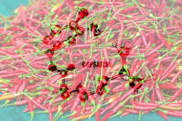 Artistic view of capsaicin with hot pepper background