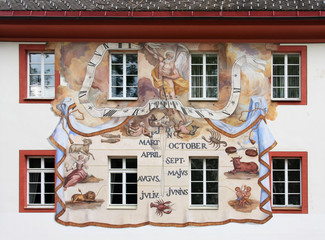 Ancient sundial in Barock painting style with precise month position, St. Blasien, Germany, built...