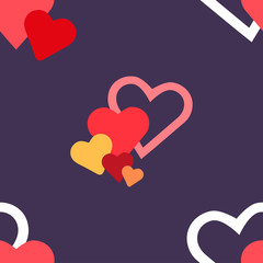 Valentine day red hearts background, vector seamless pattern