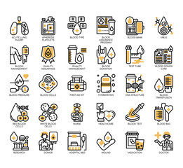 Set of blood donation thin line and pixel perfect icons for any web and app project.