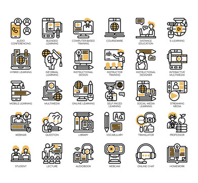 Set of online learning thin line and pixel perfect icons for any web and app project.