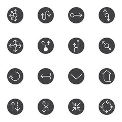 Arrows vector icons set, modern solid symbol collection, arrow pointer filled style pictogram pack. Signs, logo illustration. Set includes icons as curved arrow cursor, exchange, transfer, resize