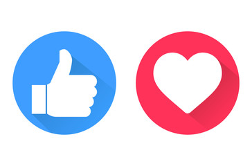 Thumb up and heart icon. Vector like and love icon. Ready like and love button for website and mobile app.